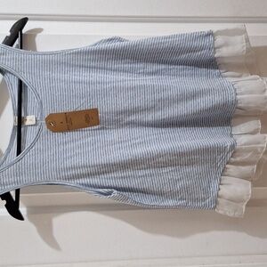 Lazy Sundays striped tank‎ top size Small blue white ruffles